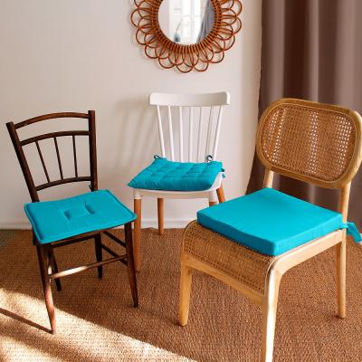 Galette de chaise piqu&eacute;e 16 points avec nouettes 38x38x5cm turquoise