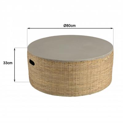 HANS - Table basse ronde plateau en b&eacute;ton socle en bambou naturel