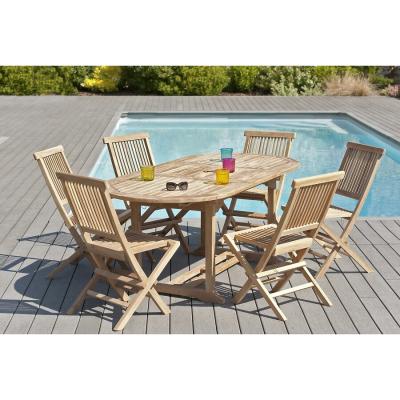 Table de jardin et chaises en bois teck 6/8 personnes