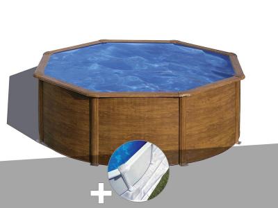 Kit piscine acier aspect bois Gr&eacute; Sicilia ronde 3,70 x 1,22 m + Tapis de sol