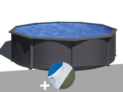 Kit piscine acier gris anthracite Gr&eacute; Louko ronde 3,70 x 1,22 m + Tapis de sol