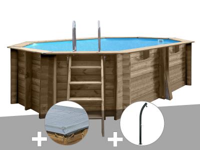 Kit piscine bois Gr&eacute;nade 4,36 x 3,36 x 1,17 m + B&acirc;che hiver + Douche