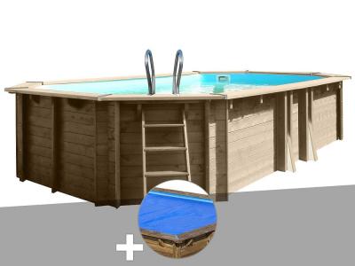 Kit piscine bois Gr&eacute; Safran 6,20 x 3,95 x 1,36 m + B&acirc;che &agrave; bulles