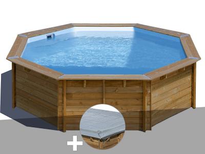 Kit piscine bois GR&Eacute; Violette &oslash; 5,00 x 1,27 m + B&acirc;che hiver - Violet