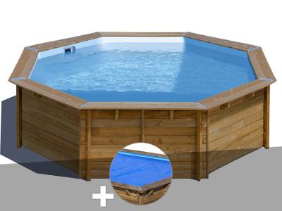 Kit piscine bois sunbay violette 2 &oslash; 5,11 x 1,24 m + b&acirc;che &agrave; bulles