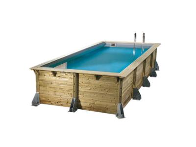 Piscine bois azura 5,05 x 3,50 x 1,26 m - liner beige + kit margelles