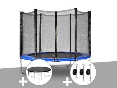 Kit trampoline Jardideco Atlas &Oslash; 2,44 m Bleu + B&acirc;che de protection + Kit d'ancrage