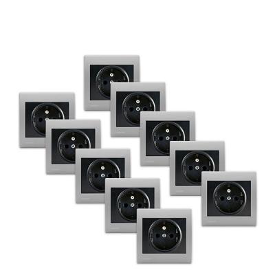 Lot de 10 Prises 2P+T Anthracite Delta Iris + Plaques basic Silver-SIEMENS