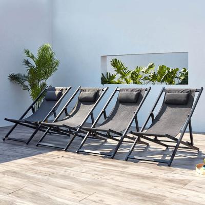 Transat de jardin gris en aluminium, Tevata - lot de 4