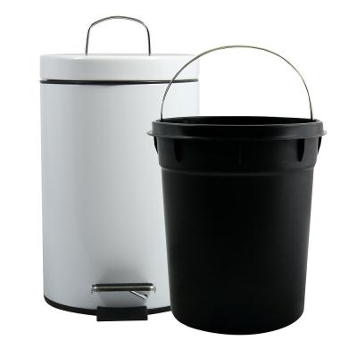 MSV Poubelle &agrave; p&eacute;dale avec seau amovible - 3 L - Blanc