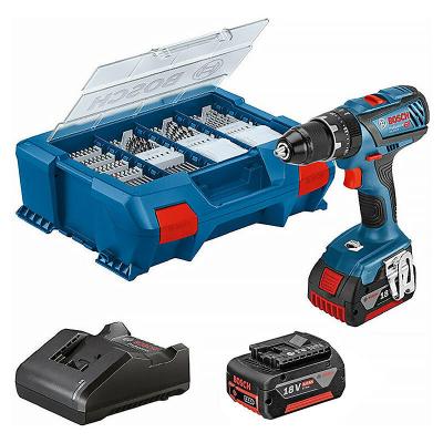 Bosch Gsb 18v-21 2x4.0ah Gal Set 82 Acc L-case Hammer Drill Argent&eacute;