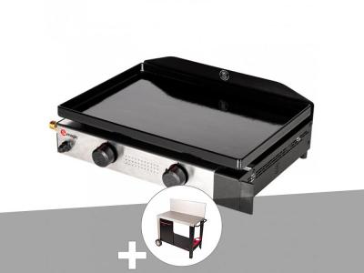 Plancha gaz &agrave; poser 2 br&ucirc;leurs Solia 200 - Somagic + Chariot plancha en m&eacute;tal Salvia