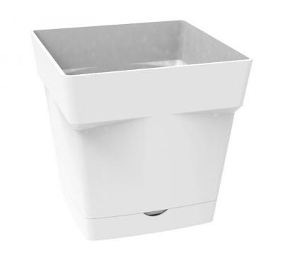 Pot carr&eacute; Toscane avec r&eacute;serve d'eau 17.4cm blanc