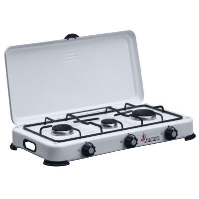 R&eacute;chaud gaz 3 feux 4100w br&ucirc;leurs fonte couvercle plaque de cuisson gaz butane ou propane