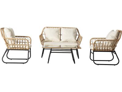 Salon de jardin en rotin melo - 4 personnes - noir-bambou