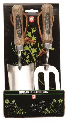 Set de 2 mini outils &agrave; fleurs inox manche bois Spear & Jackson