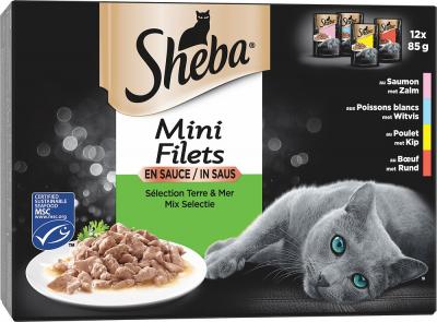 Sheba Mini Filets S&eacute;lection Terre & Mer pour chat 4 x (12 x 85 g)
