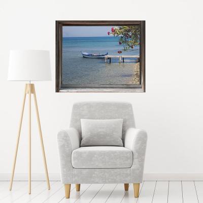 PLAGE Sticker Fenetre trompe l`oeil adh&eacute;sive - Fenetre sur l`eau60x75 cm