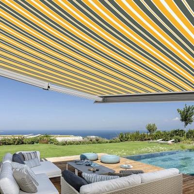 Store banne coffre int&eacute;gral 4,5 x 3,5 m motoris&eacute; et manuel ext&eacute;rieur pour terrasse - Gris jaune