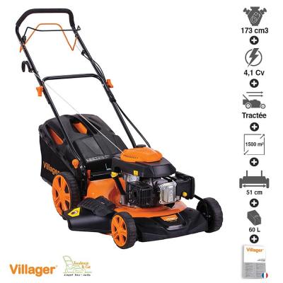 Tondeuse thermique autotract&eacute;e moteur puissant 173cm3 4,1 cv coupe 50cm mulching atlas 5111t
