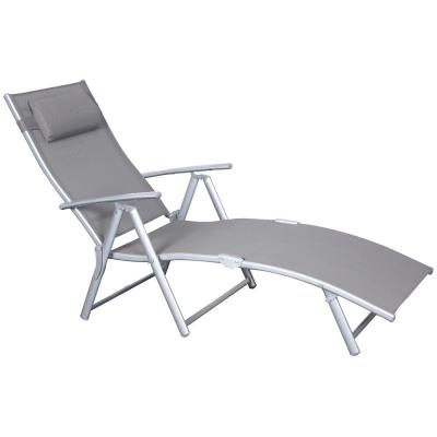 Transat Alu GRIS Dossier r&eacute;glable Bain de soleil Jardin Piscine Plage