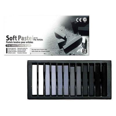 Craies pastel sec carr&eacute; camaieu de gris assortie - Boite de 12