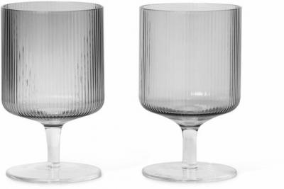 Carafe & verre - Set de 2 verres &agrave; vin RIPPLE Gris fum&eacute;