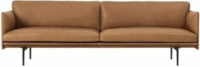 Muuto - Outline Canap&eacute; 3 places, cognac Silk Leather / noir (RAL 9017)