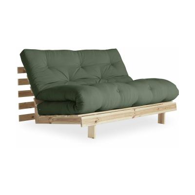 Canap&eacute; convertible 2 places 140x200cm en bois et tissu vert olive