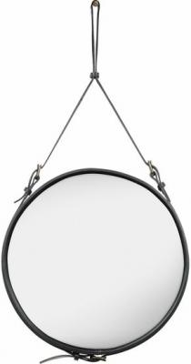 Miroir rond en cuir noir et laiton 58 cm Adnet - Gubi