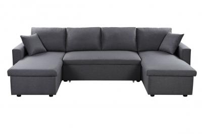 Canap&eacute; d'angle panoramique convertible tissu gris Parys 287 cm