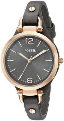Fossil Montre Georgia &agrave; 3 aiguilles en cuir Gris fum&eacute;e et dor&eacute; rose