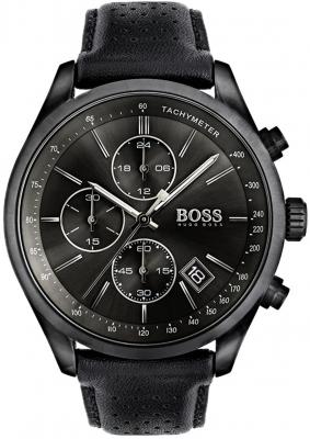 Montre Hugo Boss Grand Prix Chronom&egrave;tre 1513474 cuir noir surpiqu&eacute;