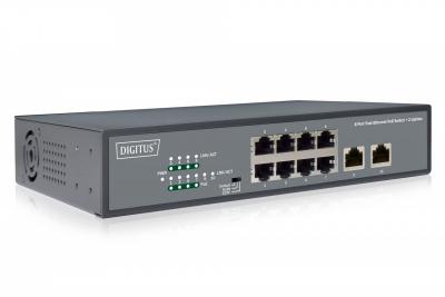 Digitus 8 Port Fast Ethernet PoE Switch, 19 Inch, Unmanaged, 2 Uplinks