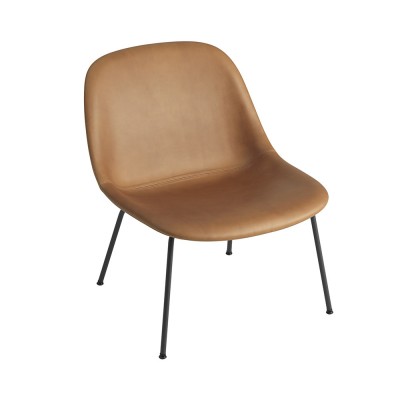 Chaise lounge Fiber cuir cognac & pi&egrave;tement acier - Muuto