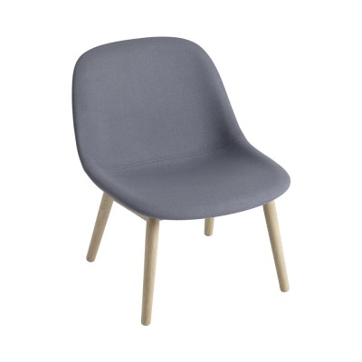Chaise lounge Fiber tissu bleu Divina 154 & pi&egrave;tement bois - Muuto