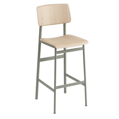 Muuto Tabouret de bar Loft - gris-vert/ ch&ecirc;ne - Hauteur d'assise 75 cm