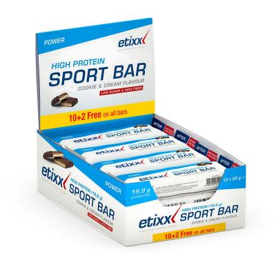 Etixx High Protein Cookie And Cream 55g 12 Units Energy Bars Box Blanc,Bleu 