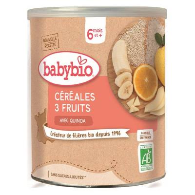 Babybio C&eacute;r&eacute;ales 3 Fruits Avec Quinoa D&egrave;s 6 Mois 220 g - Bo&icirc;te 220 g