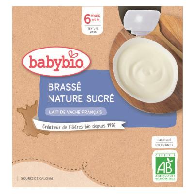 BABYBIO Gourde Lact&eacute; Brass&eacute; - D&egrave;s 6 Mois - 4 x 85g Nature