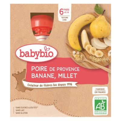Babybio Mes Fruits Gourde Poire Banane Millet Bio 6 mois 4 x 90 g