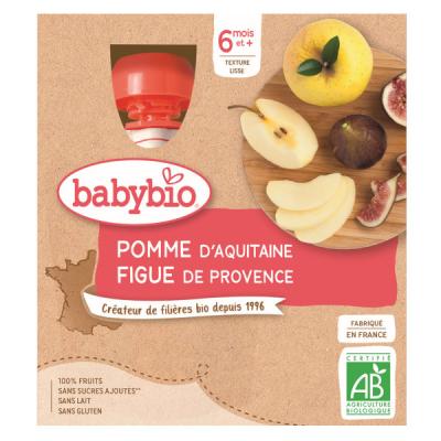 BABYBIO Gourdes - 4x90g - D&egrave;s 6 mois Pomme - Figue de Provence
