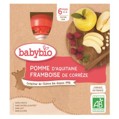 Babybio - Gourdes Fruits - Pomme Framboise 4x90 g - 6+ Mois - BIO