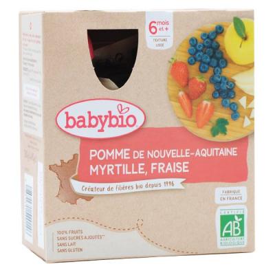 Babybio - Gourde Pomme Myrtille Fraise - Bio - 4x90g - D&egrave;s 6 mois