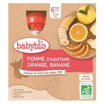 BabyBio Pomme Orange Orange Banane Bio 4x90 g