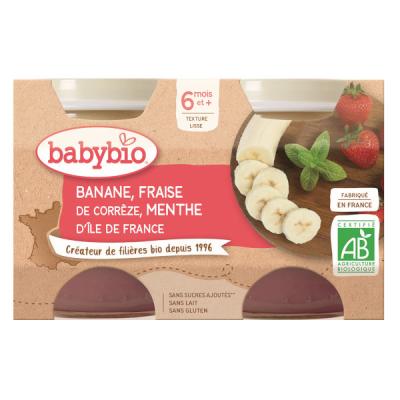BABYBIO Mes Fruits - 2 x 130 g Banane Fraise Menthe - 6 mois