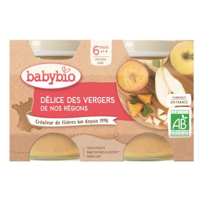 BABYBIO Mes Fruits - 2 x 130 g D&eacute;lices des Vergers - 4 mois