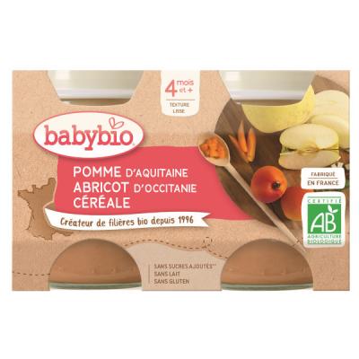 Babybio Fruits Pot Pomme Abricot C&eacute;r&eacute;ale +4m Bio 2 x 130g