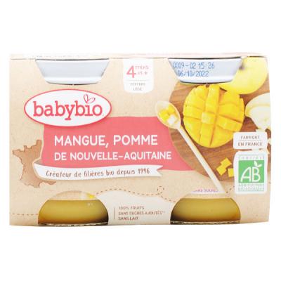 Babybio Petits Pots Pomme Mangue Bio d&egrave;s 4 Mois 2x130g