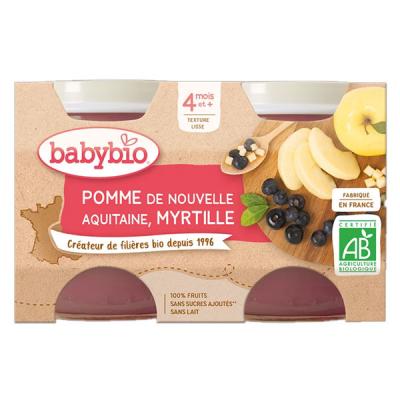 Babybio Fruits Pot Pomme Myrtille +4m Bio 2 x 130g
